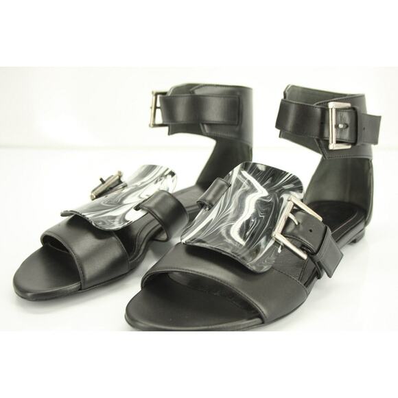 Alexander McQueen Black Leather Flat Ankle Strap Sandals Size 37 Womens New $895 - Picture 4 of 11